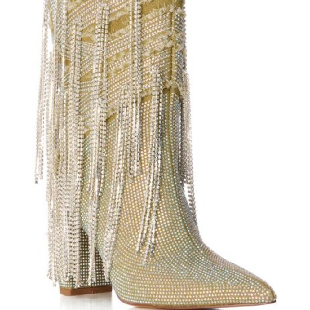 AZALEA WANG " COLLECTIVELY COWGIRL " SILVER SAGE DIAMOND DRIP BOOTIE(BRAND NEW ! - Picture 4 of 7